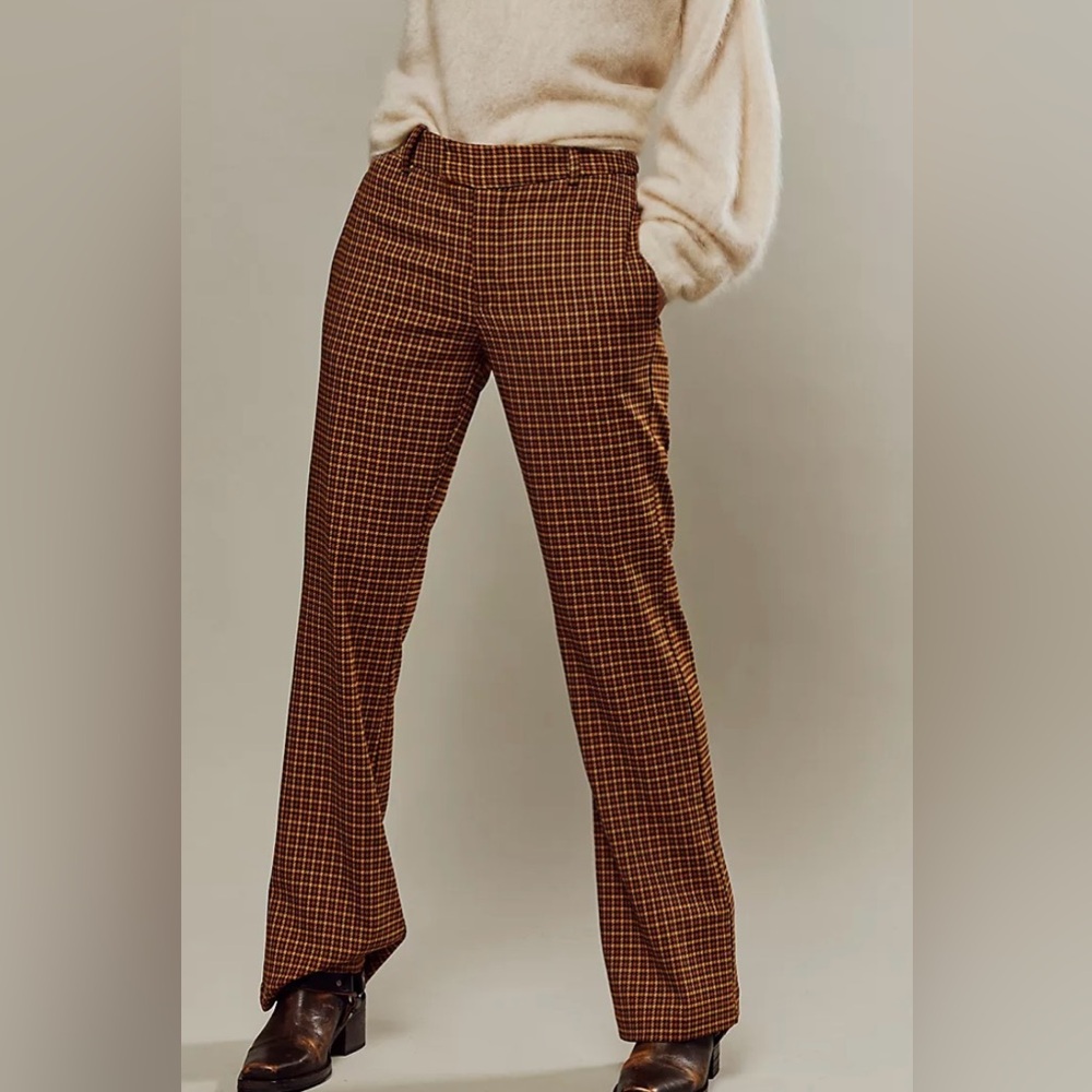 Free People Brown Checkered Trousers
